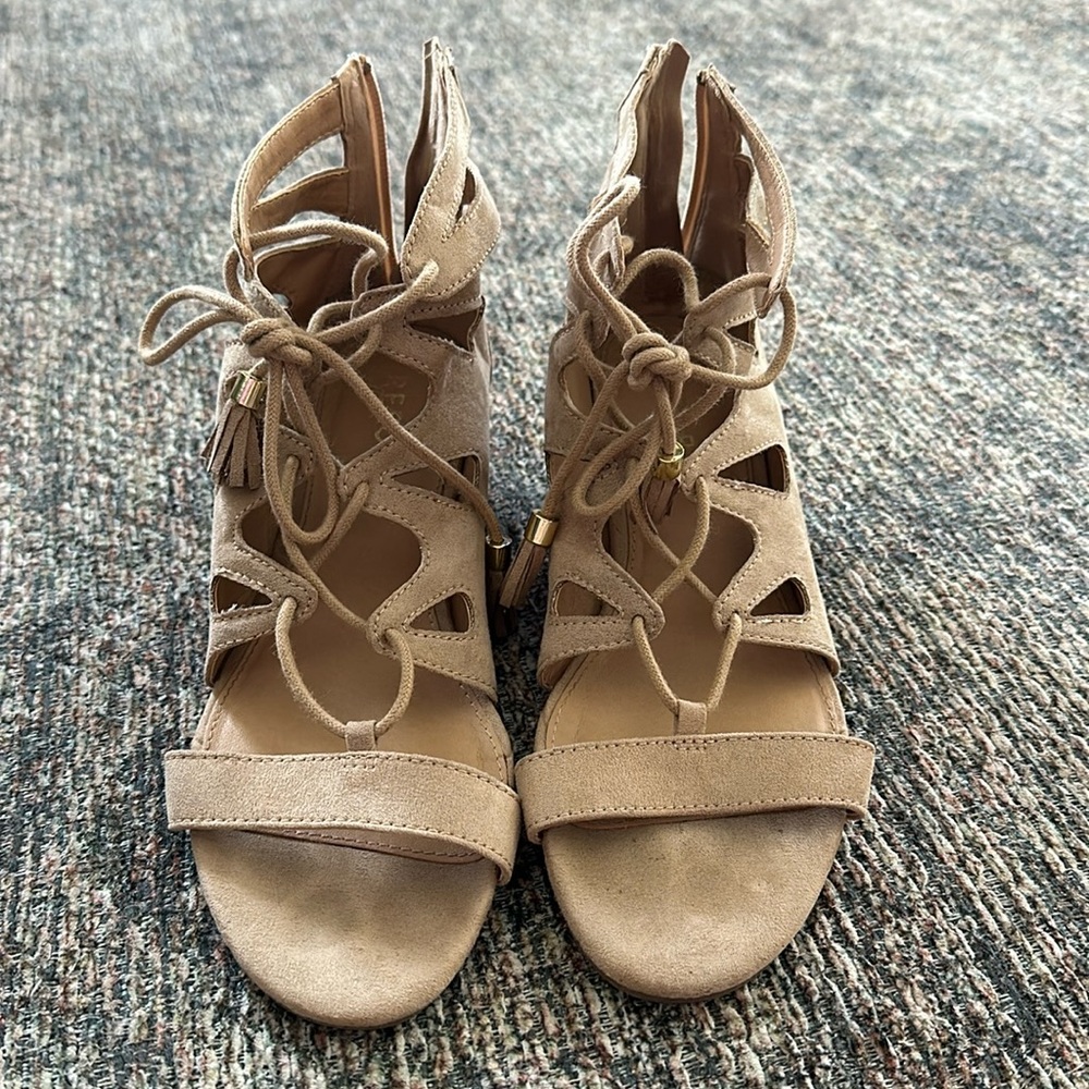 Nude lace up sandals